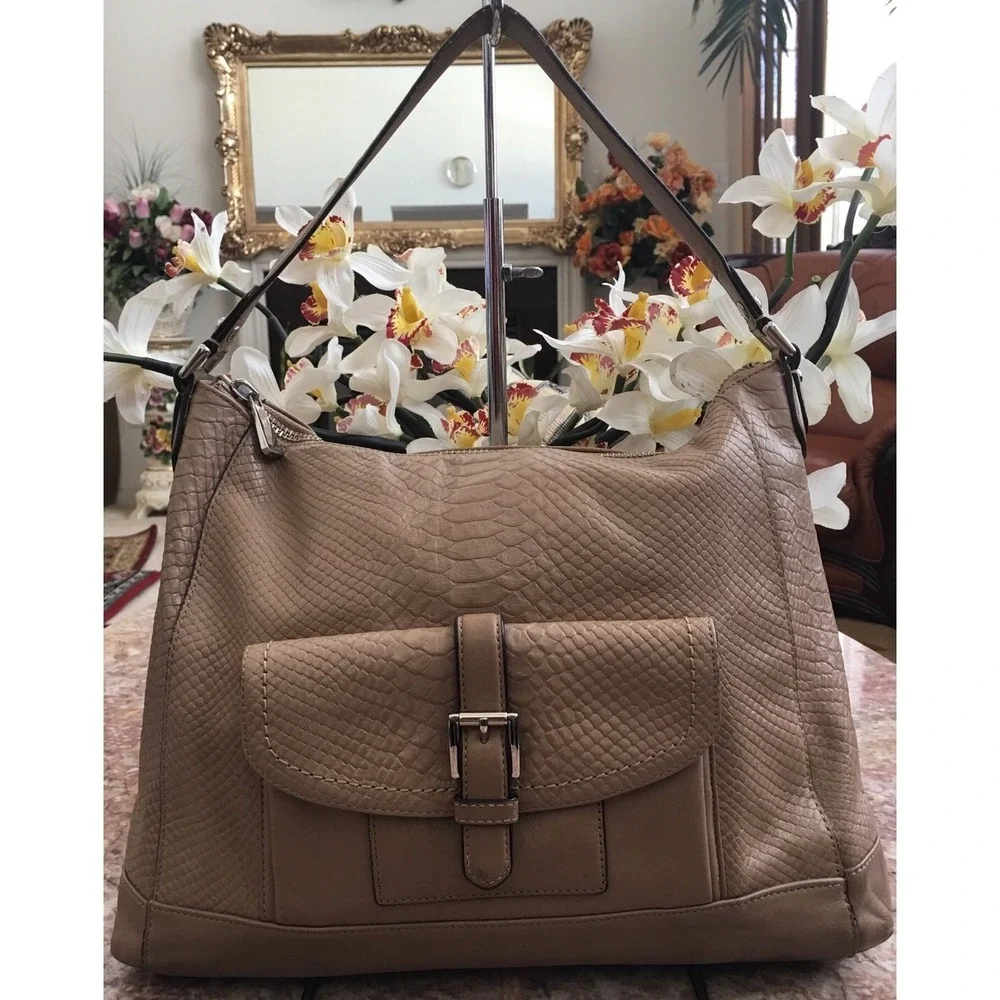 Coach‎ Charlie Python Beige Leather Hobo Satchel Shoulder Handbag Purse F31283